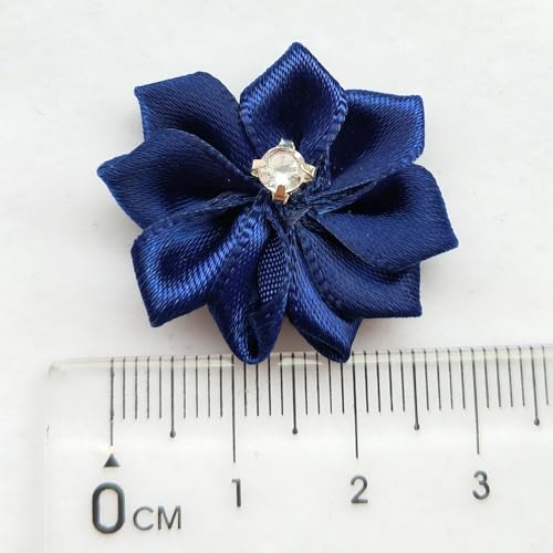 Chenkou Craft Navy 40pcs 28mm(1 1/8") Ribbon Flowers Bows Rhinestone Wedding Ornament Appliques - Image 5