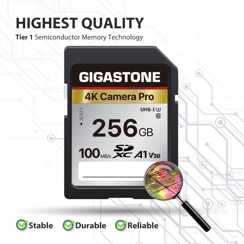 Gigastone [5-Yrs Free Data Recovery] GIGASTONE 256GB Memory Card 4K Pro Series Speed Up to 100MB/s Compatible with Canon Nikon Sony Camcorder, A1 V30 UHS-I - Image 2