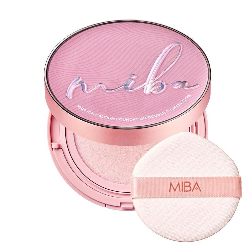 MIBA Ion Calcium Foundation Double Cushion Glow 25 g / 0.88 oz Big Cushion SEASON 3. Long Lasting Cover Effect. Moisture glow. Skin tightening relief. Smooth adhesion. (Luxury #21 Rosy Ivory) - Image 1