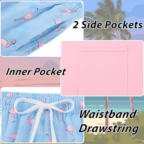 swimsobo Boys Swim Trunks Size 14-16 with Compression Liner Swimming Hawaiian Flamingo Shorts Swimsuit Beach Swim Bathing Suit for Kids - Image 3