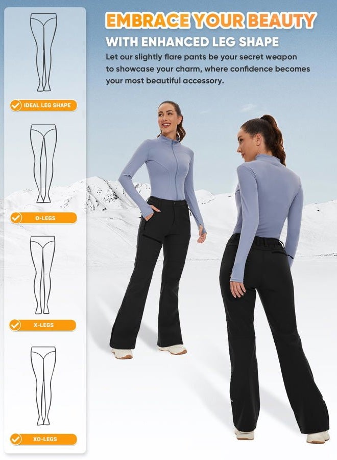 Cycorld Women's Snow Ski Pants Fleece Lined Waterproof Softshell Insulated Flare for Snowboarding Hiking Winter Outdoor(Black, 10 Short) - Image 3