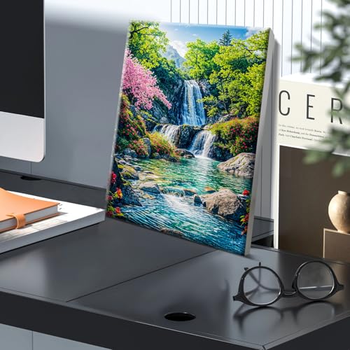 JOOZ طقم الرسم بالأرقام من JOOZ للبالغين مع إطار، رسم المناظر الطبيعية بالأرقام مع حامل، لوحة شلال الجبال بالأرقام، طقم رسم زيت المناظر الطبيعية DIY لتزيين جدران المنزل 8x12 بوصة - Image 3