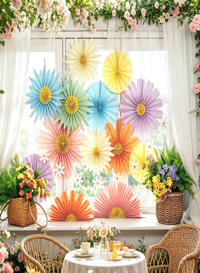 Paper Jazz 12pcs Pastel Paper Flower Decorations - Daisy Paper Fan Backdrop for Birthday Party, Baby Shower, Wedding, Spring & Summer Events,Spring Hanging Flower for Classroom Garden - Image 5