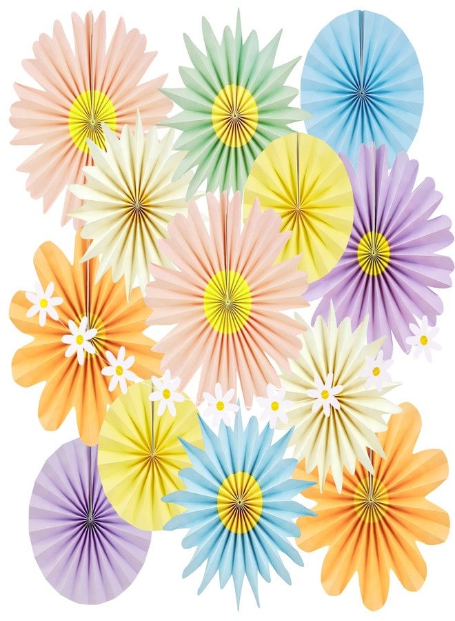 Paper Jazz 12pcs Pastel Paper Flower Decorations - Daisy Paper Fan Backdrop for Birthday Party, Baby Shower, Wedding, Spring & Summer Events,Spring Hanging Flower for Classroom Garden - Image 1
