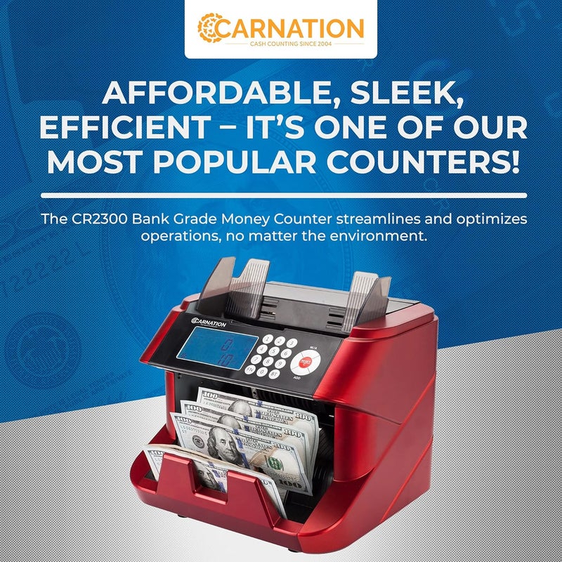 Carnations Bill Cash Money Counter CR180 with UV and MG Counterfeit Detection Super Fast One Year Warranty (CR2300-stickerless) - Image 2