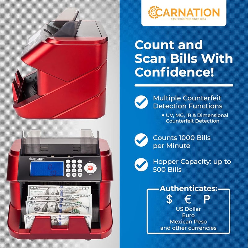 Carnations Bill Cash Money Counter CR180 with UV and MG Counterfeit Detection Super Fast One Year Warranty (CR2300-stickerless) - Image 3