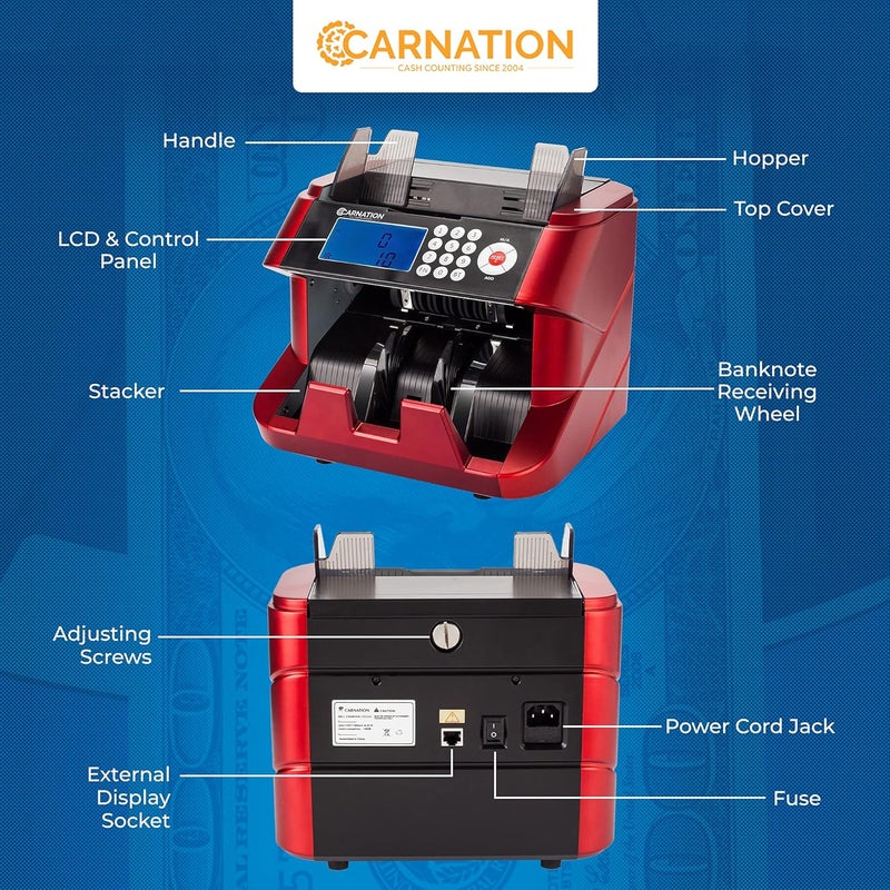 Carnations Bill Cash Money Counter CR180 with UV and MG Counterfeit Detection Super Fast One Year Warranty (CR2300-stickerless) - Image 5