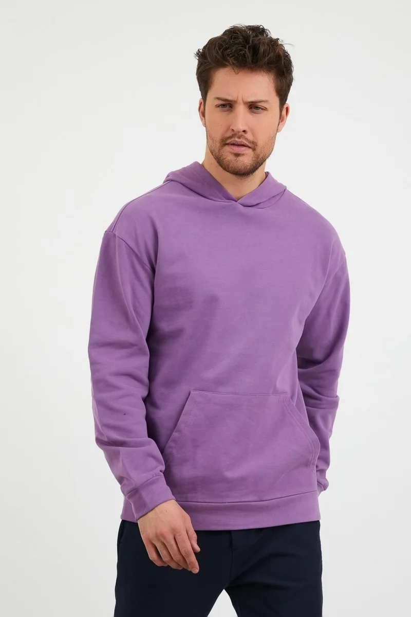 Odelon Men's Kangaroo Pocket Comfortable Fit Hooded Sports Sweatshirt Purple