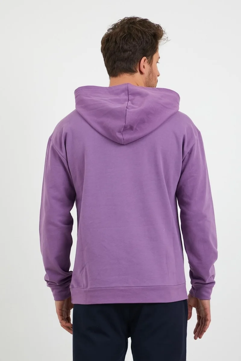Odelon Men's Kangaroo Pocket Comfortable Fit Hooded Sports Sweatshirt Purple