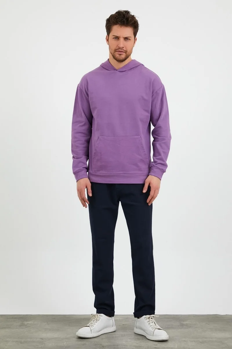 Odelon Men's Kangaroo Pocket Comfortable Fit Hooded Sports Sweatshirt Purple