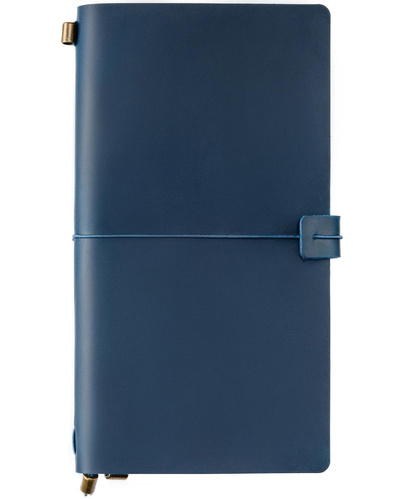 Ox Knight Leather Travelers Notebook, 8.6'' x 4.6'', Refillable Vintage Travel Journal, Handmade Leather Journal with Kraft Folder, and 3 Inserts (Blue) - Image 1