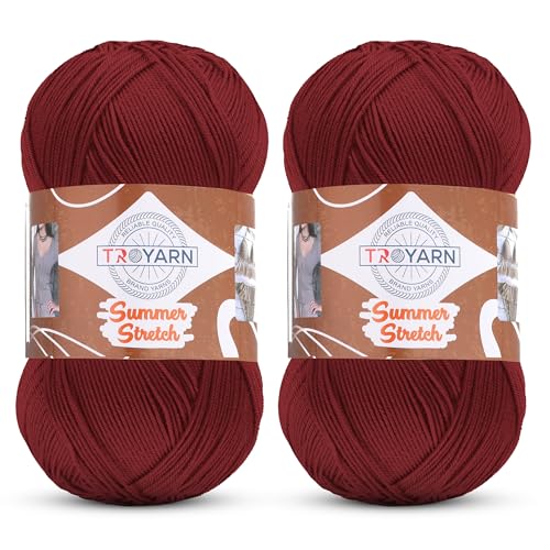 Troyarn Summer Stretch Acrylic Yarn for Crocheting 2 Skein Red Yarn Made from 100 Elastic Microfiber Acrylic for Knitting 100gr 438 yds 11457 Claret Red - Image 1