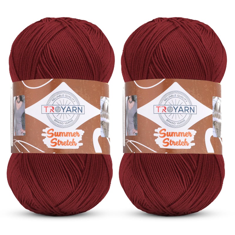 Troyarn Summer Stretch Acrylic Yarn for Crocheting 2 Skein Red Yarn Made from 100 Elastic Microfiber Acrylic for Knitting 100gr 438 yds 11457 Claret Red - Image 2