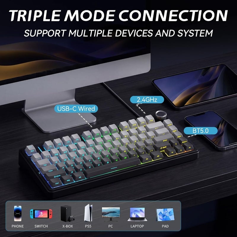 Aula F75 75 Wireless Gasket Gaming Keyboard Hot Swappable Pre-Lubed Reaper Switches Five-Layer Padding Knob 2.4GHz/Bluetooth 5.0/USB-C Tri-Mode RGB Backlit For PC Mac - Image 3