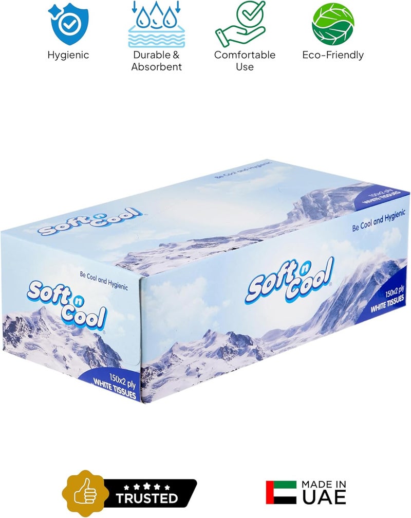 سوفت آند كول Soft N Cool مناديل وجه بيضاء طبقتين، 150 ورقة، عبوة عرض 5+1 صندوق مجاني - Image 3
