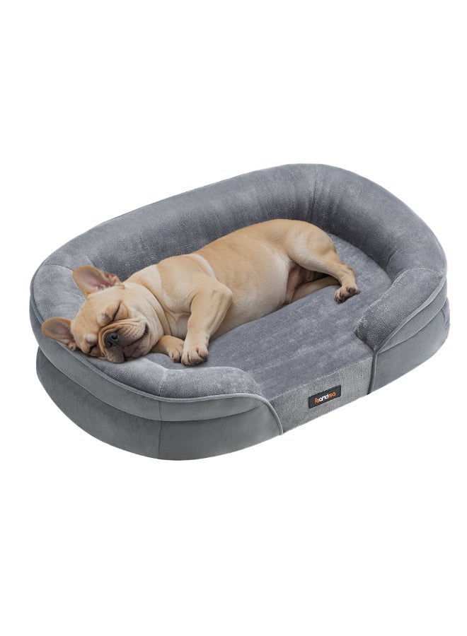 Dog Bed, Dog Cushion, for Medium Dogs, 76 x 51 x 18 cm, Orthopedic, Waterproof Inner Layer, Raised Edges, Removable, Washable Cover, Non-Slip, Light Gray
