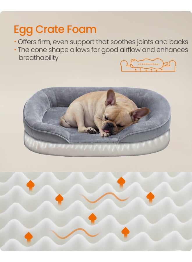FEANDREA Dog Bed, Dog Cushion, for Medium Dogs, 76 x 51 x 18 cm, Orthopedic, Waterproof Inner Layer, Raised Edges, Removable, Washable Cover, Non-Slip, Light Gray - Image 3
