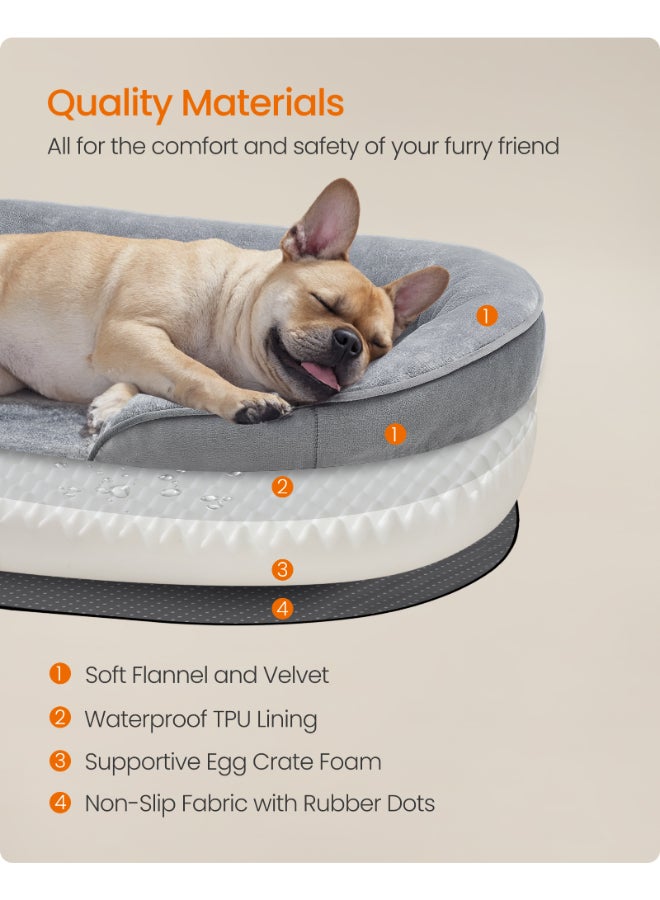 FEANDREA Dog Bed, Dog Cushion, for Medium Dogs, 76 x 51 x 18 cm, Orthopedic, Waterproof Inner Layer, Raised Edges, Removable, Washable Cover, Non-Slip, Light Gray - Image 5