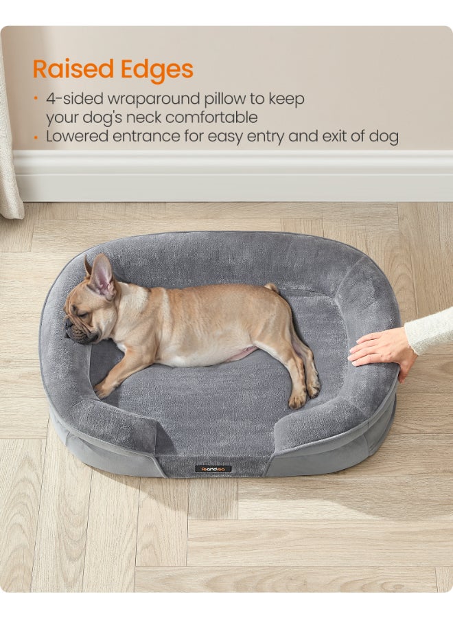 FEANDREA Dog Bed, Dog Cushion, for Medium Dogs, 76 x 51 x 18 cm, Orthopedic, Waterproof Inner Layer, Raised Edges, Removable, Washable Cover, Non-Slip, Light Gray - Image 4