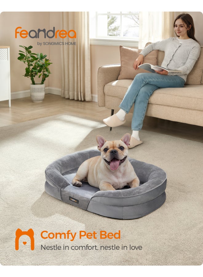 FEANDREA Dog Bed, Dog Cushion, for Medium Dogs, 76 x 51 x 18 cm, Orthopedic, Waterproof Inner Layer, Raised Edges, Removable, Washable Cover, Non-Slip, Light Gray - Image 2