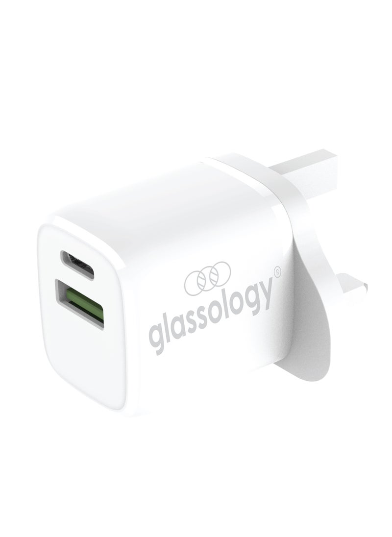 glassology - 4 in 1 iPhone 14 Plus Clear Screen Protector Case Lens Guard & Wall Adapter White - Image 1