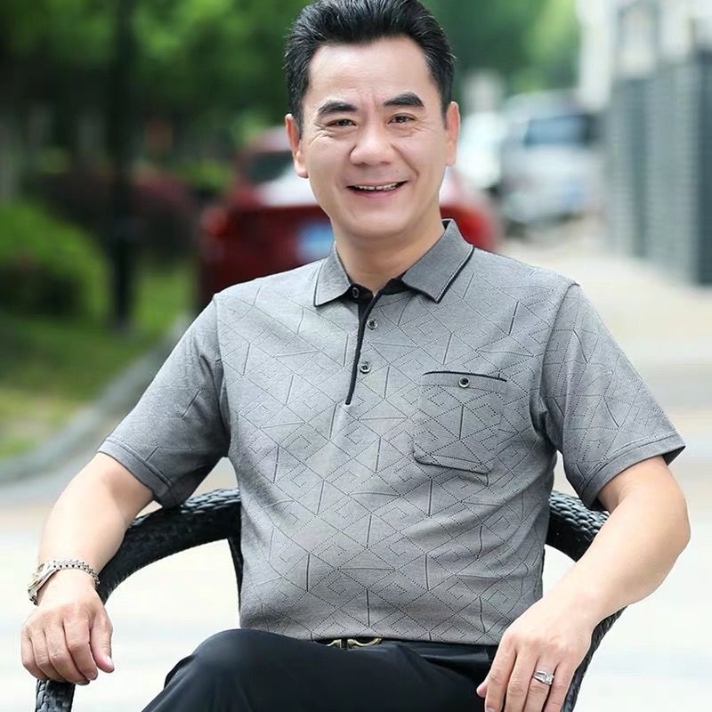 Dad'S Short-Sleeved T-Shirt Middle-Aged And Elderly Men'S Half-Sleeved Summer Clothing Middle-Aged Men'S Ice Silk Top Grandpa Dress X20 - Image 1