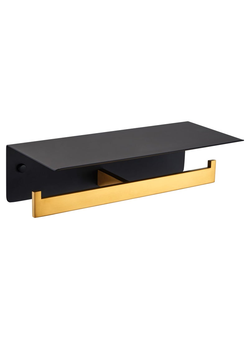 APLusee APLusee Double Toilet Paper Holder with Phone Shelf  304 Stainless Steel Bathroom Tissue Hanger  Wall Mounted Dual Roll Paper Dispenser  Black & Gold  - Image 1