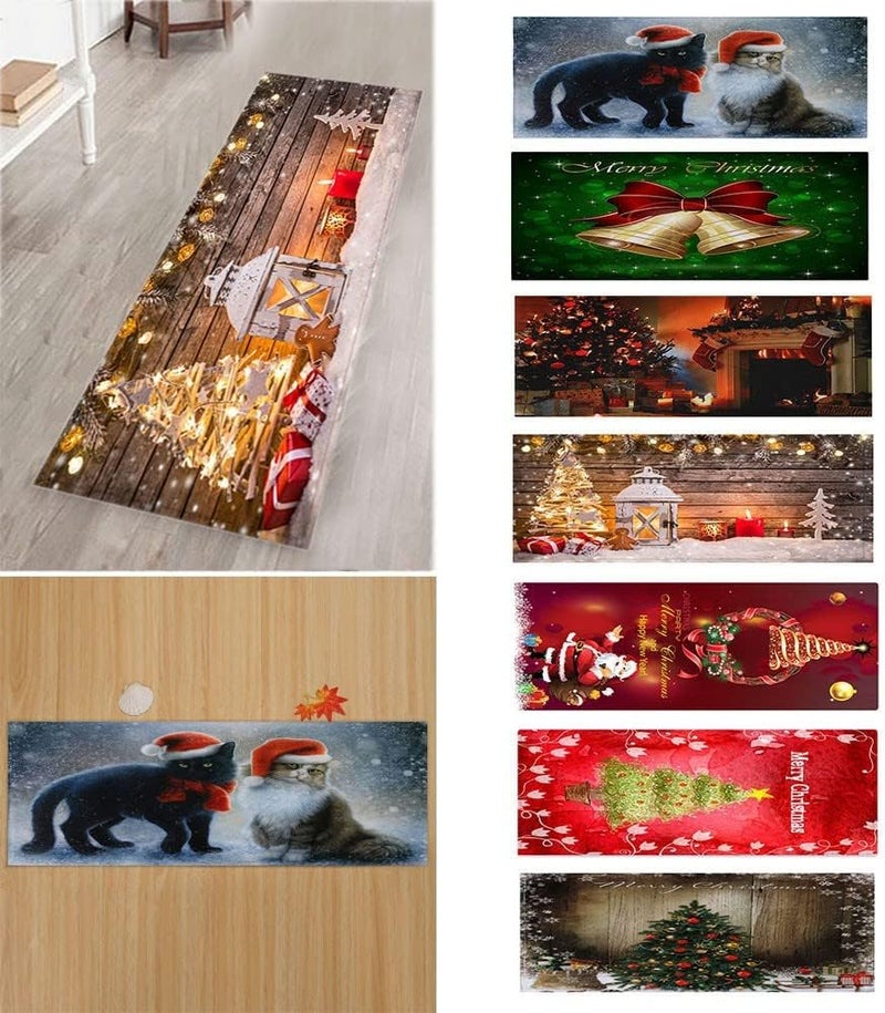 klarako Christmas Area Rugs Doormats Home Decoration, Nonslip Xmas Floor Carpets Santa Claus Xmas Tree Print Christmas Welcome Doormat for Home Living Room Bedroom Dorm Decor (E) - Image 3