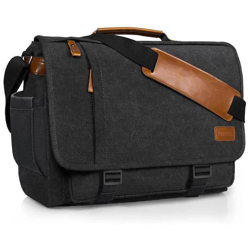 ESTARER Men's Messenger Bag 17.3 Inch Upgraded, Water-resistant Canvas Laptop Bag, Computer Shoulder Bag for College Travel Work, Dark Grey - Image 1
