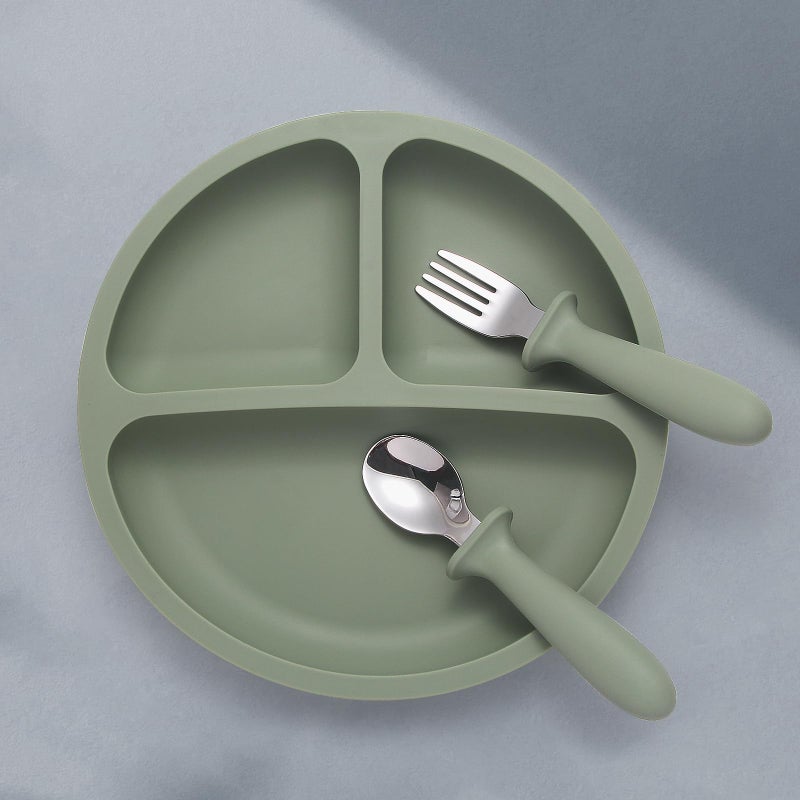 Eascrozn Baby Feeding Set, 2 Pack Silicone Divided Suction Plates for Baby, 2 Pack Spoons and Forks Set, BPA Free, Baby Led Weaning Supplies for Toddler Utensils - Image 2