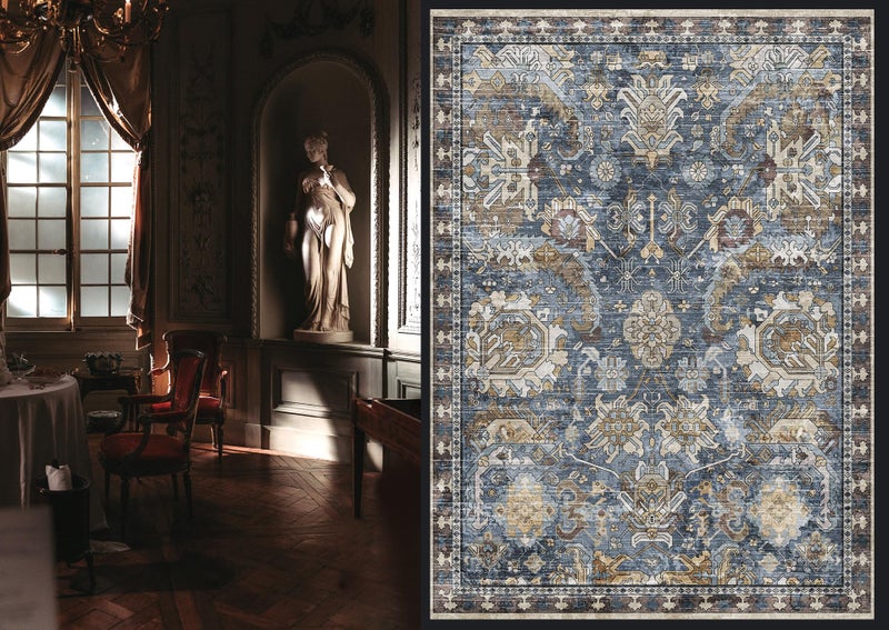 RUGSURE Washable Area Rugs - Perfect for Living Room, Bedroom, Kids Room, Nursery - Stain & Water Resistant Non-Slip, Pet & Child Friendly, Vintage Tribal Area Rugs (Navy, 4' x 6') - Image 2