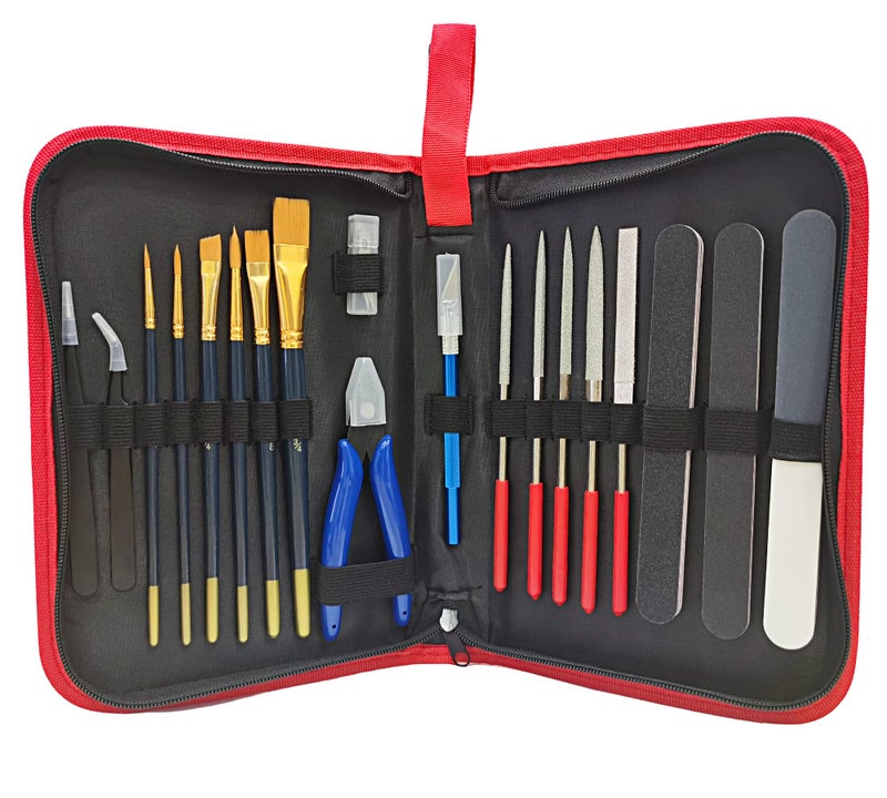 HOPLEX Model Tools Kit 20 in 1 Adults Hobby Building Tools Set Basic Tools with Nippers Tweezers Needle Files Polishing Bars for Car Airplane Model Building Repairing and Fixing - Image 1