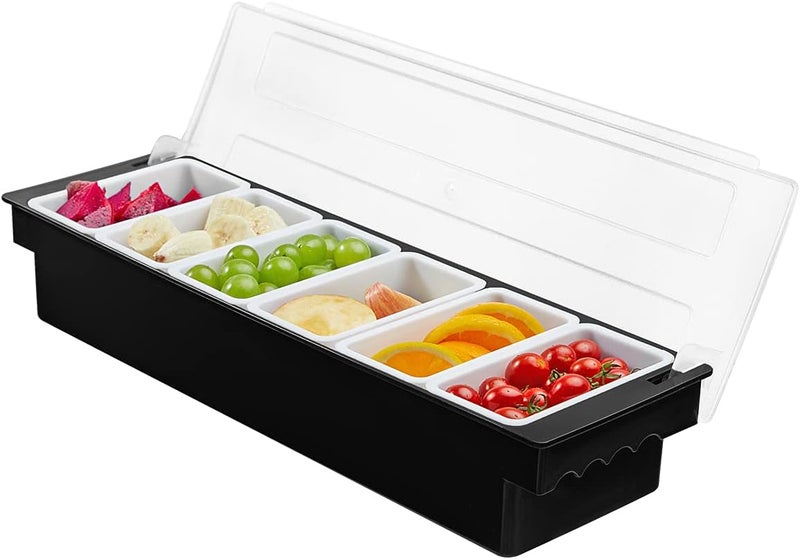 BEYLANG Ice Chilled Serving Tray Condiment Pots 6 Compartment Condiment Server Caddy (6 Compartments) - Image 1