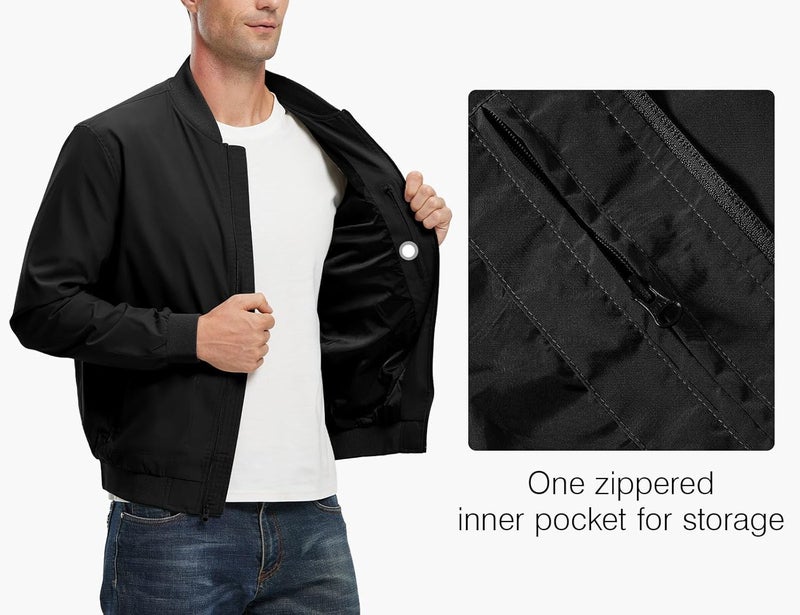 Rdruko Men's Lightweight Bomber Jacket - Casual Windbreaker in Black, Size 4XL - Image 4