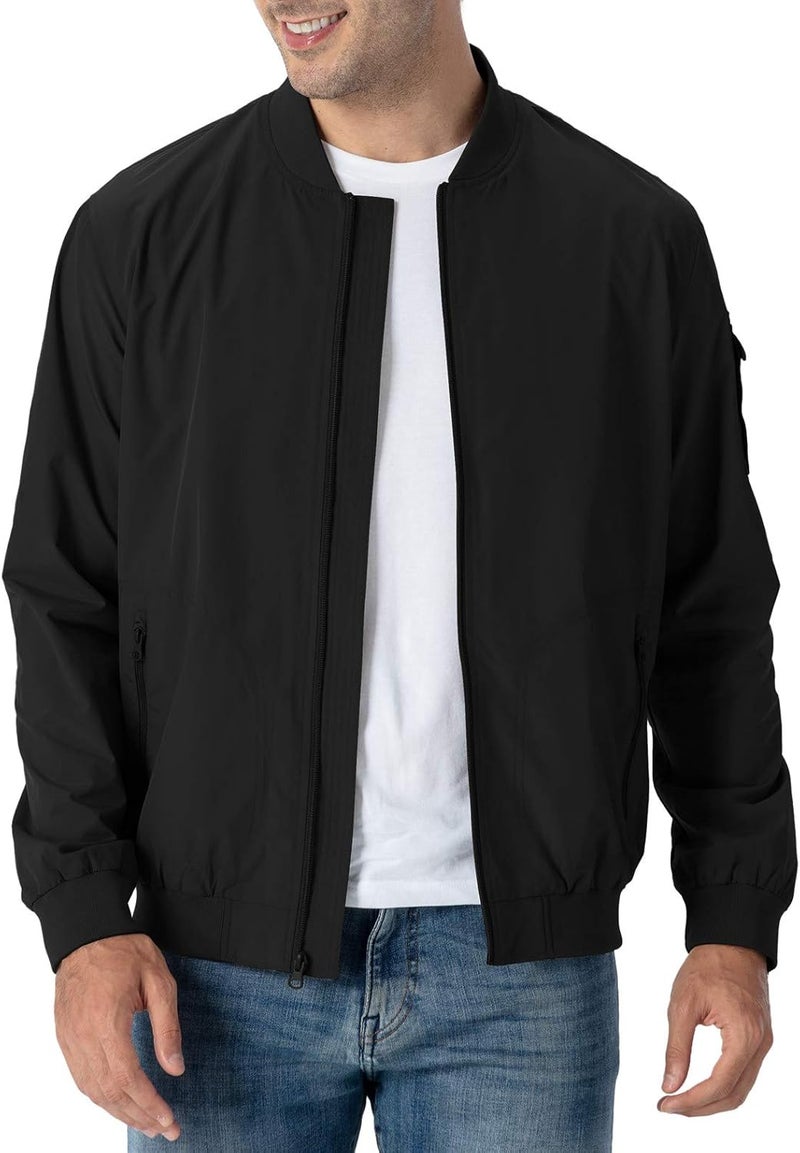 Rdruko Men's Lightweight Bomber Jacket - Casual Windbreaker in Black, Size 4XL - Image 1