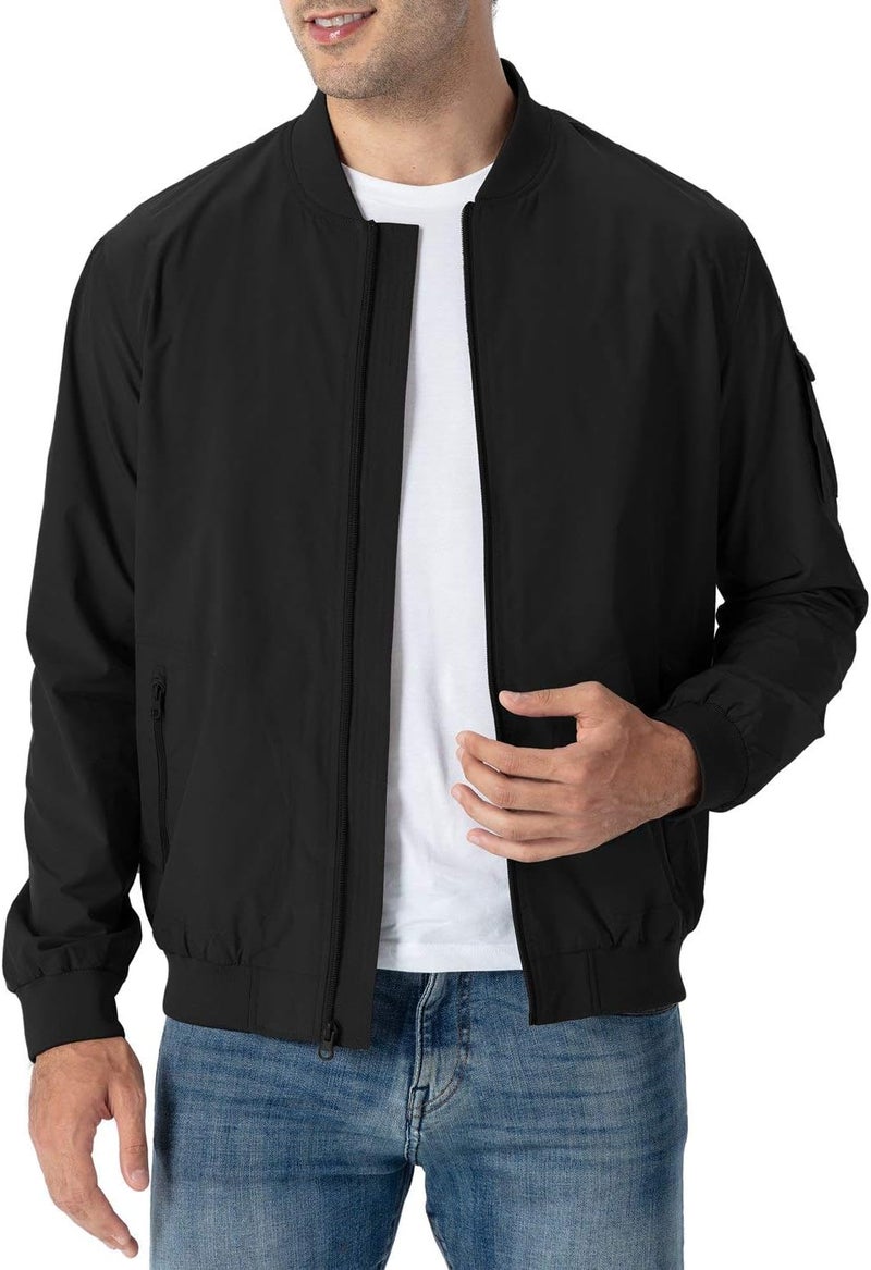 Rdruko Men's Lightweight Bomber Jacket - Casual Windbreaker in Black, Size 4XL - Image 3