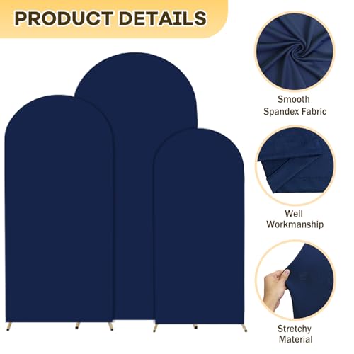 ROMANKAS Set of 3 Wedding Arch Covers Navy Blue Arch Backdrop Cover 4ft 5ft 6ft Arch Covers Stretchy Backdrop for Wedding Party Ceremony Baby Shower Decoration Spandex Fitted Arch Cover - Image 4