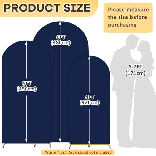 ROMANKAS Set of 3 Wedding Arch Covers Navy Blue Arch Backdrop Cover 4ft 5ft 6ft Arch Covers Stretchy Backdrop for Wedding Party Ceremony Baby Shower Decoration Spandex Fitted Arch Cover - Image 2