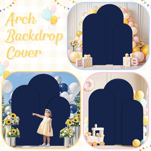 ROMANKAS Set of 3 Wedding Arch Covers Navy Blue Arch Backdrop Cover 4ft 5ft 6ft Arch Covers Stretchy Backdrop for Wedding Party Ceremony Baby Shower Decoration Spandex Fitted Arch Cover - Image 5