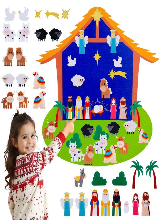 OurWarm Christmas Tree for Kids Wall - Felt Toddler Nativity Play Set With 30 Pcs Detachable Ornaments, Xmas Tree for Kids to Decorate Wall Hanging Christmas Decor - Image 1