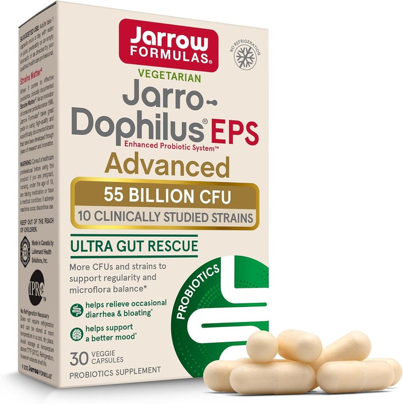 Jarrow Formulas JarroDophilus EPS Advanced 55 Billion CFU Probiotics Digestive Support for Adults 30 Probiotic Supplement Veggie Capsules Up to 30 Day Supply - Image 1