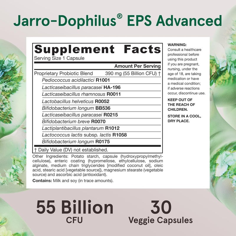 Jarrow Formulas JarroDophilus EPS Advanced 55 Billion CFU Probiotics Digestive Support for Adults 30 Probiotic Supplement Veggie Capsules Up to 30 Day Supply - Image 4