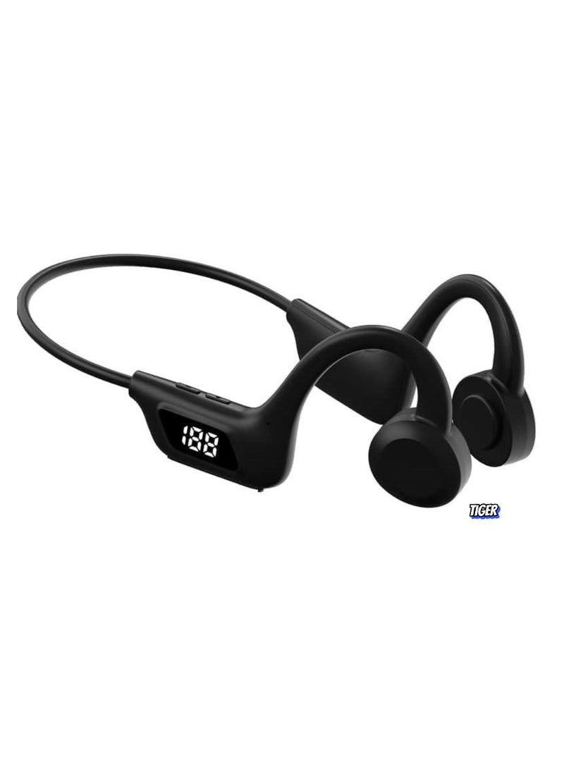 TIGER Open Ear Headphones Wireless Bluetooth Air Conduction Earbuds for Running, Workout, Cycling, Waterproof IPX5, Over-Ear Earphones with Built-in Mic for iPhone Android, Gym, Black - Image 1