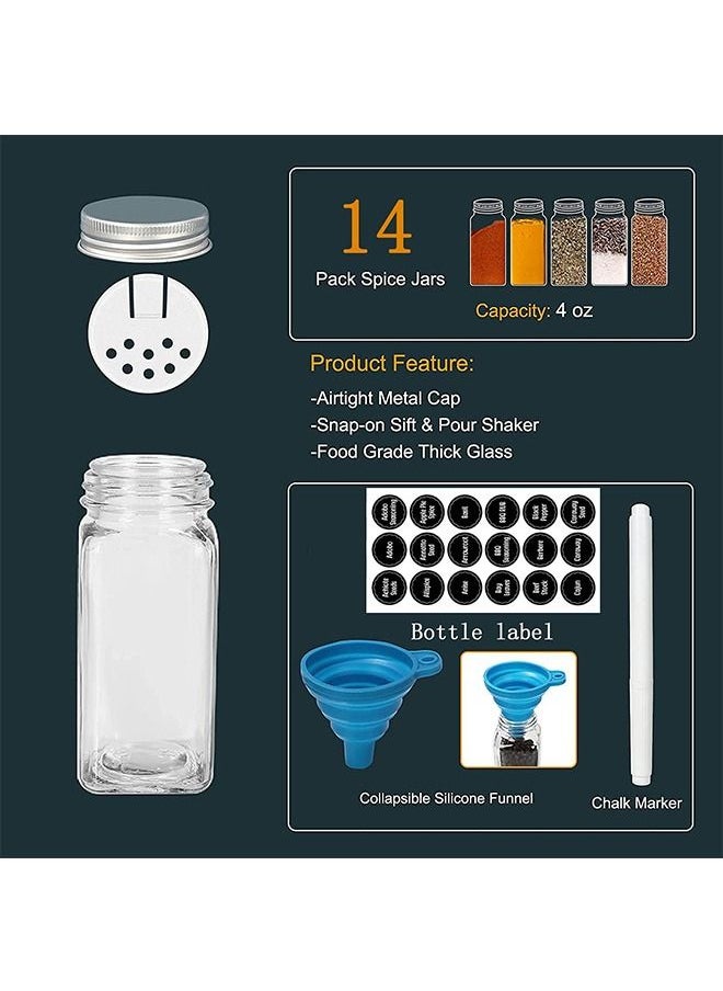 Generic - 14 pcs Glass Spice Jars with Lids and Labels,120ml Small Spice Containers with Silver Lids for Preserving Spices and Herbs - Image 1