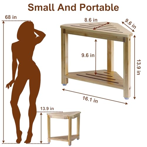 Boulphia Shower Foot Rest 138in Bamboo Shower Stool for Shaving Legs Waterproof Corner Shower Stool with Storage Shelf Shower Foot Stool for Inside Small Shower Spaces - Image 5