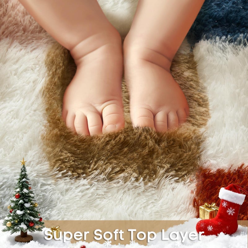 Ophanie Checkered Rainbow Rug for Living Room Bedroom, Colorful Fluffy Soft Cute Fuzzy Area Rugs, Shag Plush Shaggy Bedside Floor 8x10 Furry Carpet for Kids Teen Dorm Nursery Home Decor Aesthetic - Image 2