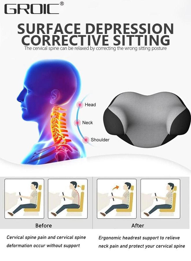GROIC Car Headrest Pillow,Car Neck Pillow,Memory Foam Neck Pillow for Neck Pain Relief,U-Shaped Ergonomic Design Soft Travel Head Pillow for Sleeping and Resting in Car and Office - Image 2