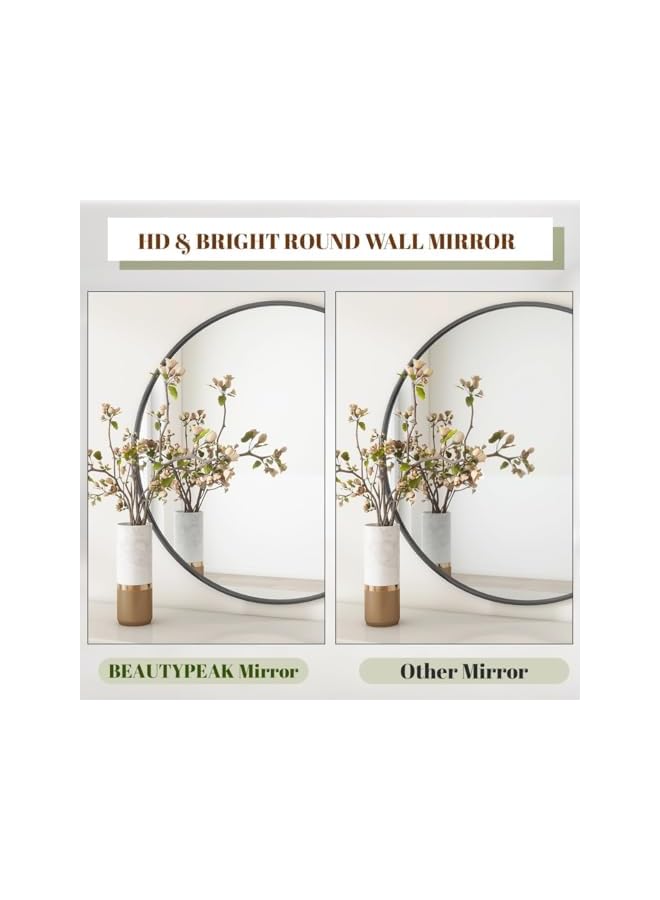 The Bros 60cm Bathroom Mirror, Wall Mounted Black Round Mirror, Circle Mirror with Metal Frame, Modern Hanging Vanity Mirror, Wall Mirror for Bathroom, Entryway, Living Room - Image 2