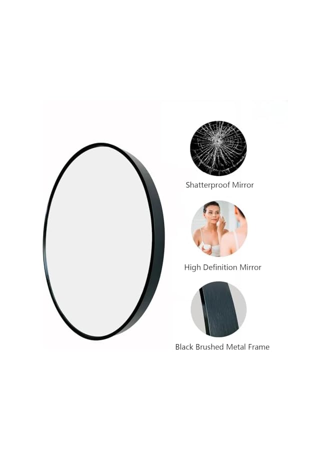The Bros 60cm Bathroom Mirror, Wall Mounted Black Round Mirror, Circle Mirror with Metal Frame, Modern Hanging Vanity Mirror, Wall Mirror for Bathroom, Entryway, Living Room - Image 5