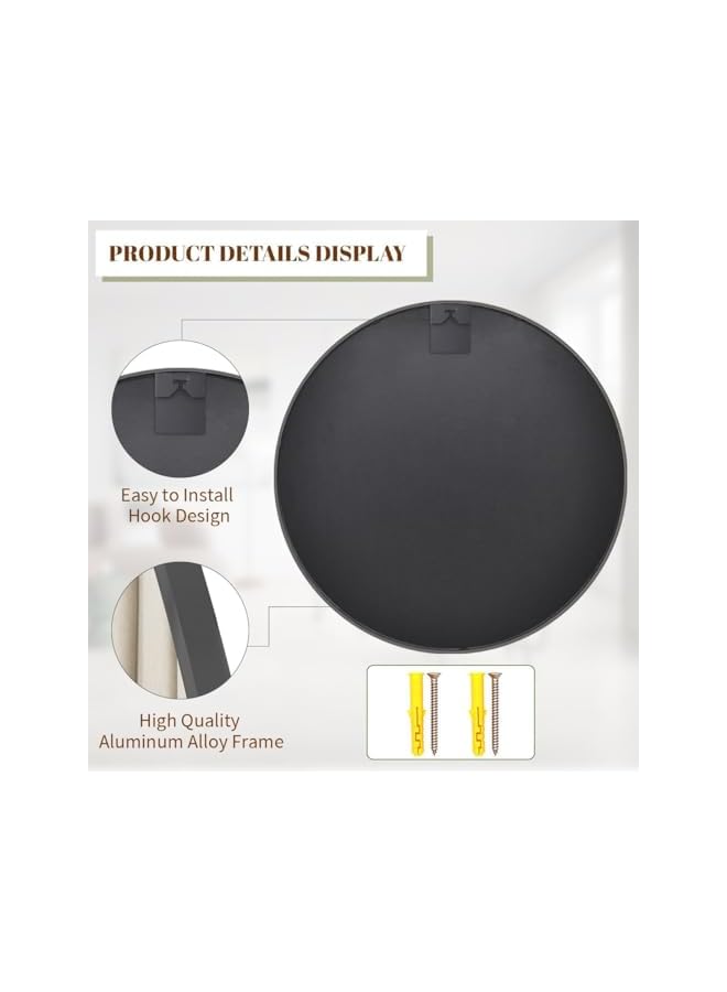 The Bros 60cm Bathroom Mirror, Wall Mounted Black Round Mirror, Circle Mirror with Metal Frame, Modern Hanging Vanity Mirror, Wall Mirror for Bathroom, Entryway, Living Room - Image 3